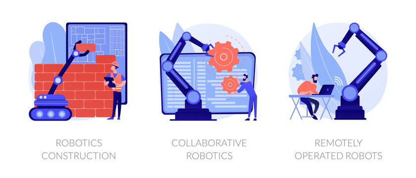 Smart industry development. Artificial intelligence in surgery. Robotics construction, collaborative robotics, remotely operated robots metaphors. Vector isolated concept metaphor illustrations