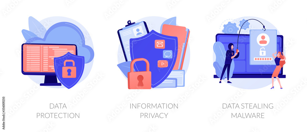 Poster database security software. cyber crime, computer system hacking malware. data protection, informati