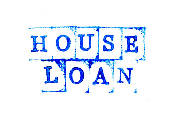 Blue ink of rubber stamp in word house loan on white paper background