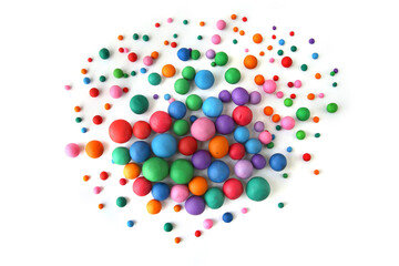 Abstract  colorful plasticine balls isolated on white background. Many balls made of modeling clay,.