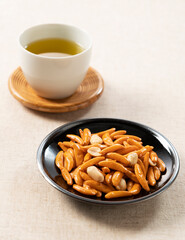 Kameda Crisps on a cloth background