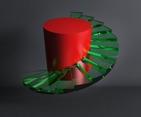 Clear glass spiral staircase is a journey that must be careful.3d rendering ,illustration