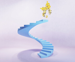 Spiral staircase shows profits and wealth.3d rendering, illustration