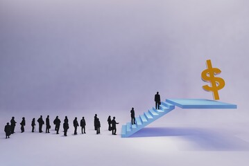 People meet up the stairs to reach their needs.3d rendering, illustration