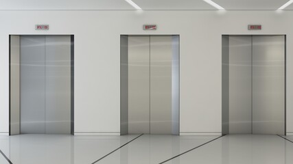 The elevator door office has a waiting area. 3d rendering , illustration
