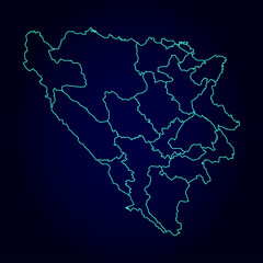 Cyan Bosnia and Herzegovina Map Illustration - Vector