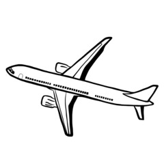 Airplane hand drawn vector illustration isolated on white background. Airline concept travel passenger plane. Jet commercial airplane.