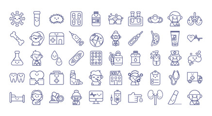 bundle of covid19 kawaii set icons