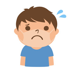 マスクの形で日焼けしてしまった若い男性のイラスト。