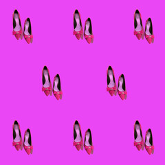 trend pattern pink shoes on a purple background, phot