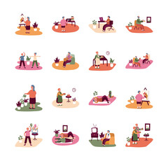 eldery people practicing activities in home scenes