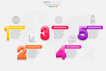 Five Steps timeline infographic design vector and icons can be used for workflow layout, diagram, report, web design. Business concept with options, steps or processes.