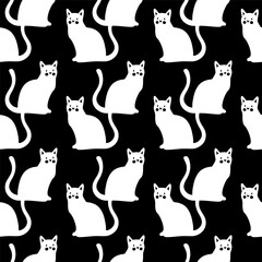 Fototapeta na wymiar Seamless pattern with cute kittens. Creative childish texture. Vector black and white Illustration.