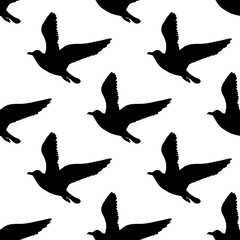 Vector seamless pattern with seagulls silhouettes. Black and white