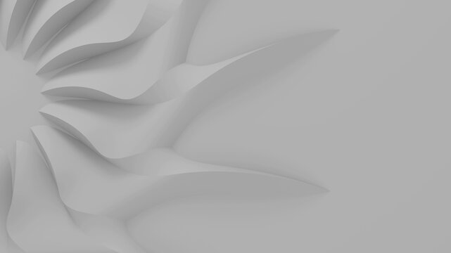 Modern abstract parametric three-dimensional background of a set of wavy white three-dimensional petals converging in a cent. 3D illustration © ParamePrizma