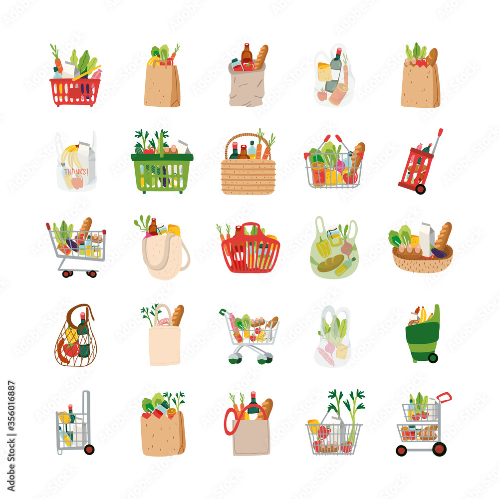 Wall mural bundle of groceries set icons