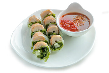 Vietnamese Meatball Wraps (Nam Neung) isolated on white background. With clipping path.