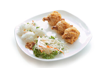 Fried Shrimp with Sugar Cane isolated on white background. With clipping path.