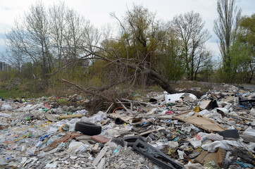 Spring landscape.Ecology of Ukraine. Nature near Ukrainian capital. Environmental contamination. Illegal junk dump. . Kiev,Ukraine