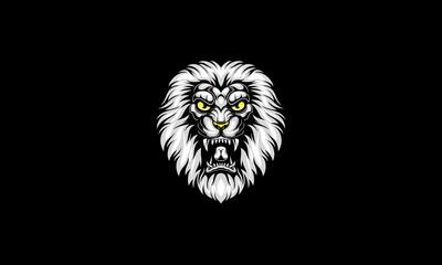Black and white angry lion head vector