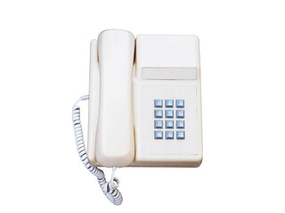 vintage cream telephone isolated on white background.