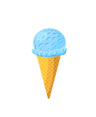 Blue ice cream cone. Design template for AD, promo, menu, flyer. Vector illustration cartoon icon isolated on white background.