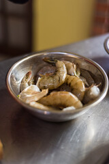 Raw shrimps in the kitchen