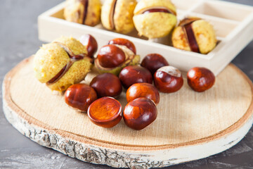 chestnut on a table, selective focus