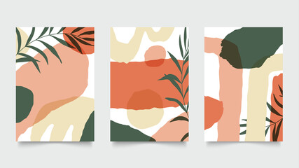 Abstract background vector with natural and floral line arts, Memphis style, Organic shape. Creative pattern with hand drawn shapes. Design background for social media post, cover, print and wallpaper