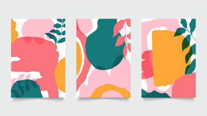 Abstract background vector with natural and floral line arts, Memphis style, Organic shape. Creative pattern with hand drawn shapes. Design background for social media post, cover, print and wallpaper