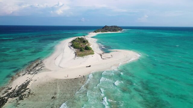 Aerial View of Cresta De Gallo, Amazing Uninhabited Tropical Island in Romblon Archipelago, Philippines