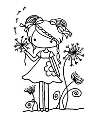 cartoon little girl drawing
