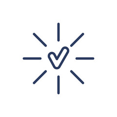 Checkmark with rays thin line icon. Tick, success, approval isolated outline sign. Check marks and business concept. Vector illustration symbol element for web design and apps