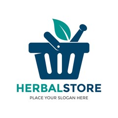 Herbal store vector logo template. This design use leaf or basket symbol. Suitable for medical business.