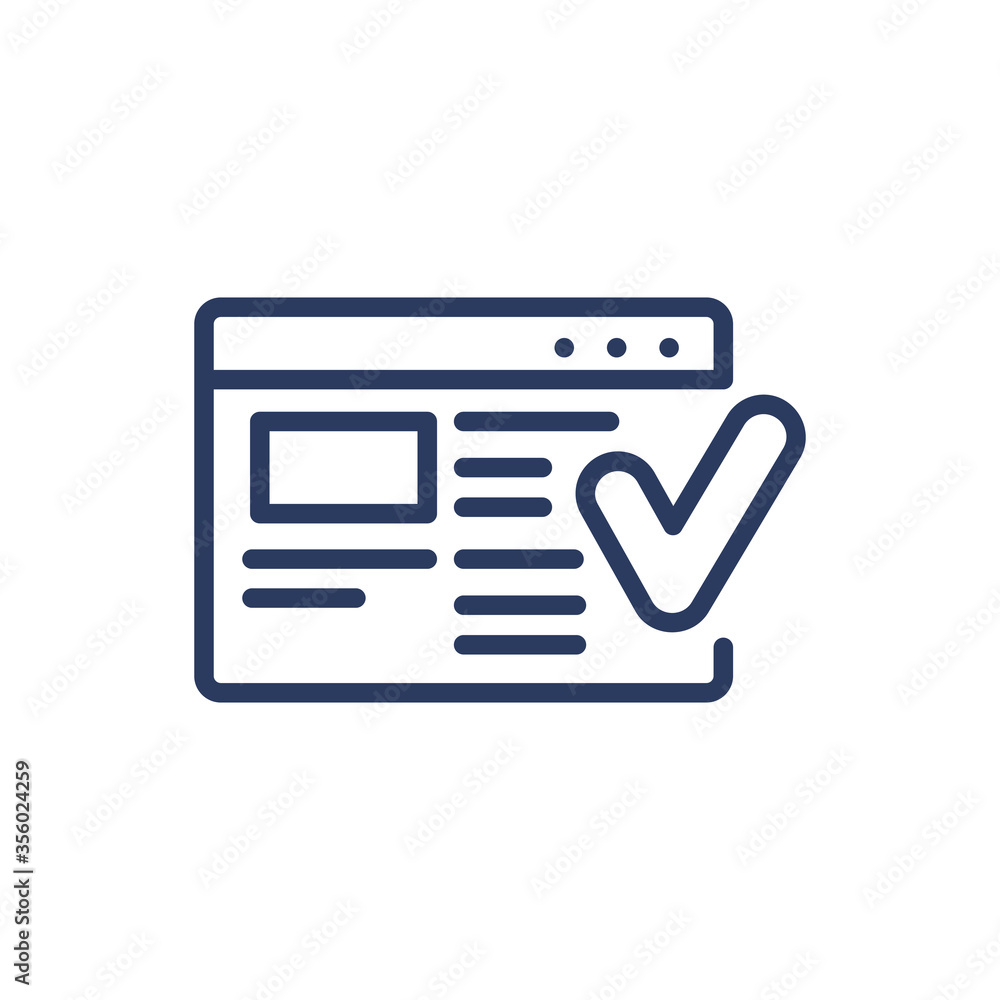 Poster confirming document thin line icon. test, certificate, control isolated outline sign. check marks an