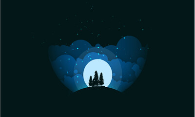 Pine tree with sprakle dot and night cloud background 