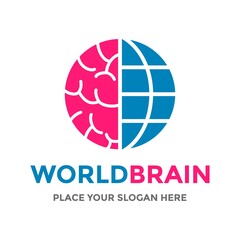 World brain vector logo template. This design use globe symbol. Suitable for education or nature.