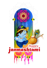 illustration of happy Janmashtami. Lord Krishna.web page,poster and banner.