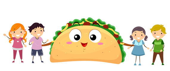 Stickman Kids Taco Day Taco Mascot Illustration