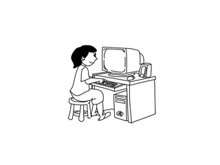 vector illustration graphic of girl with a computer