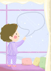 Kid Boy Write Speech Bubble Window Illustration
