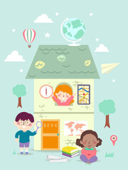 Kids Geography Elements House Illustration