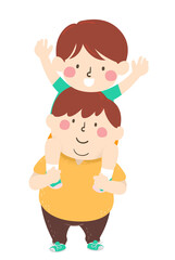 Kids Boys Brothers Sit Shoulder Illustration