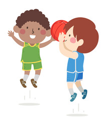 Kids Boys Play Basketball Shoot Illustration