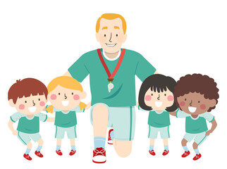 Kids Coach Team Group Plan Illustration