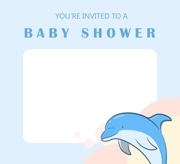 Baby shower invitation template with cute dolphin cover vector design