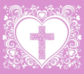 Obraz premium Cross isolated on White background. Christian Symbol. Baptism Card Design. Design element for poster, banner, flyer, greeting card. illustration 