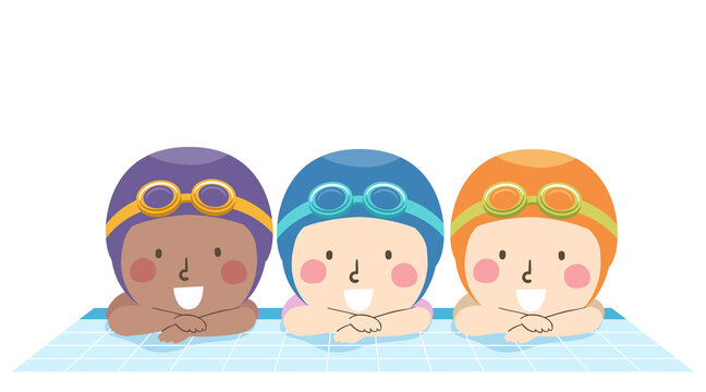 Kids Swimmers Wear Goggles Swim Cap Illustration