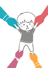 Doodle Kid Boy Pulled Various Hands Illustration