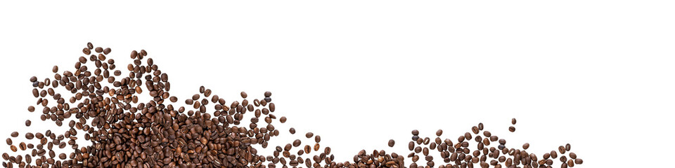 Coffee beans isolated on white background. Panorama